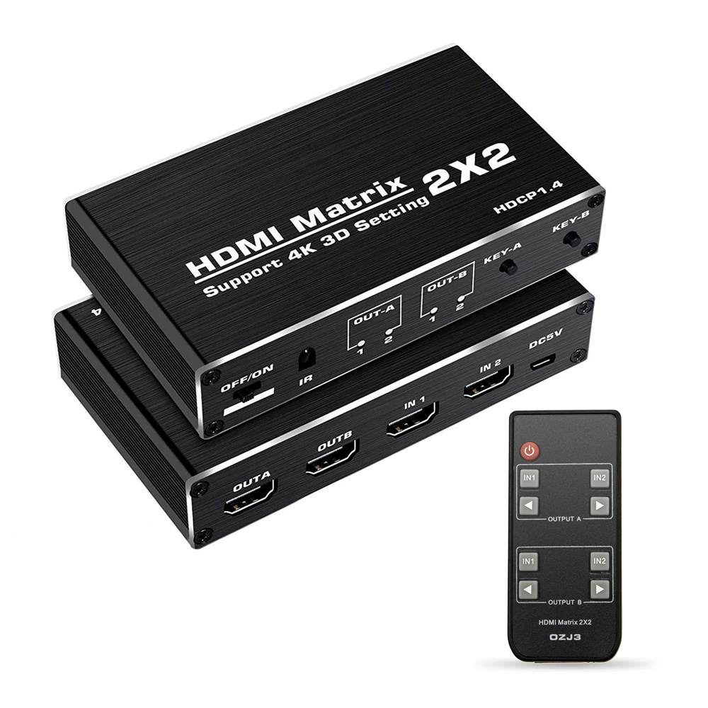 HDMI Switch Box Support 4K 60HZ with Remote HDMI Matrix Switcher 2 Input 2 Output  with Smart Selector Switch for Video Monitor