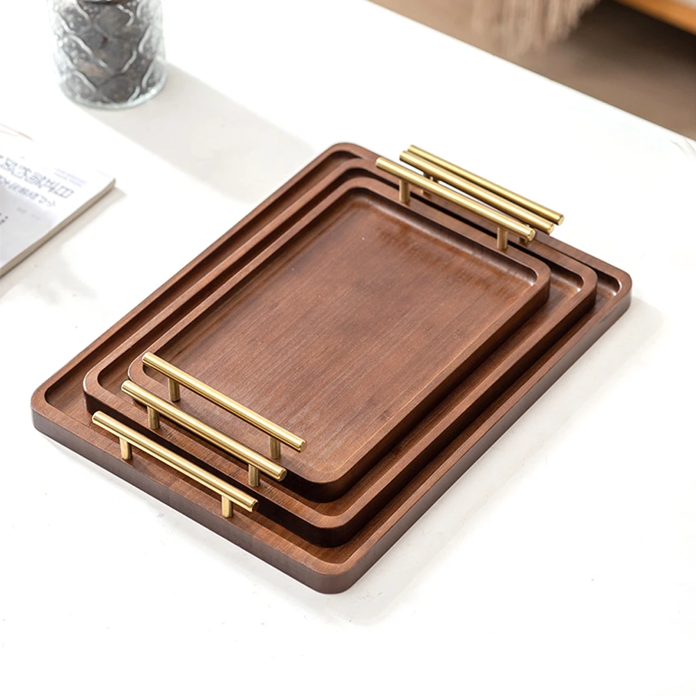 Natural Bamboo Plate Coster Food-Safe Wooden Bamboo Fruit Service Tray Nuts Tray Cracks Storage with Handle for Wedding Party
