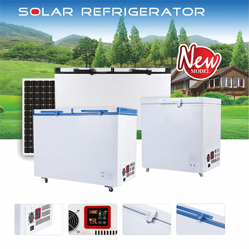 Supermarket double door 358L solar freezer off grid system for household and commercial use efficiently