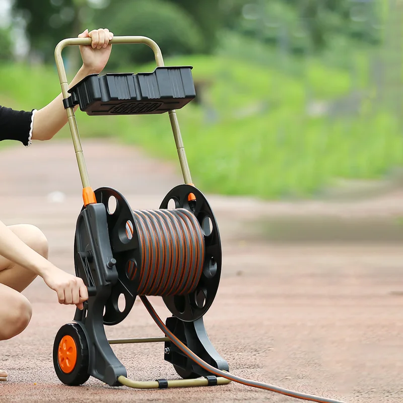 Swivels Guide Wash Automatic Garden Two Wheels  Garden Hose Wall Mount Metal Pressure Hose Reel For High Pressure Hose