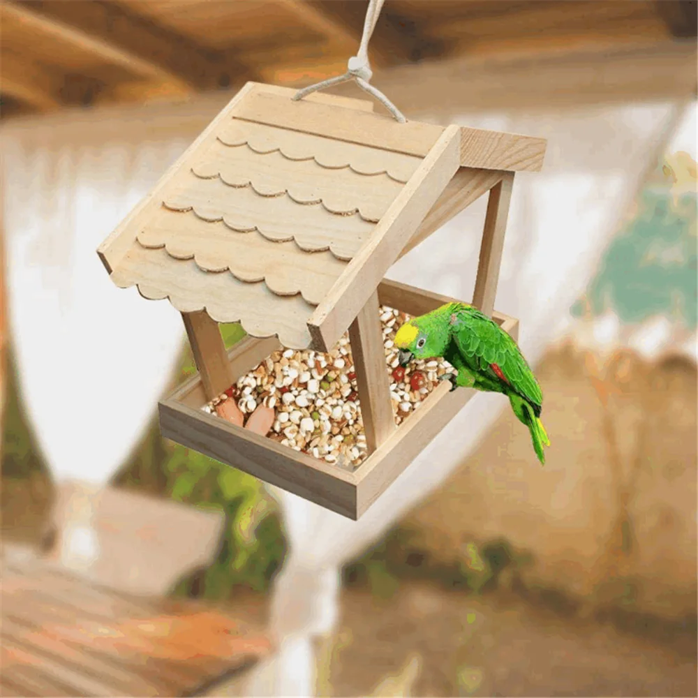 Durable fine workmanship natural solid wood hanging factory wholesale mountain lodge wood bird feeder