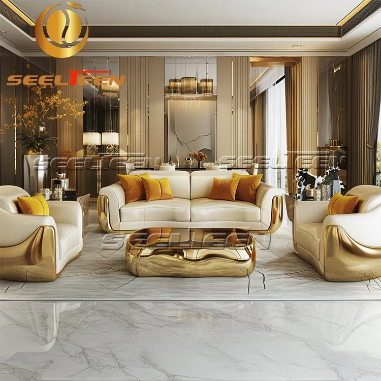 Luxury Italian Genuine Leather Sectional Couch Sitting Living Room Furniture Sofas Set