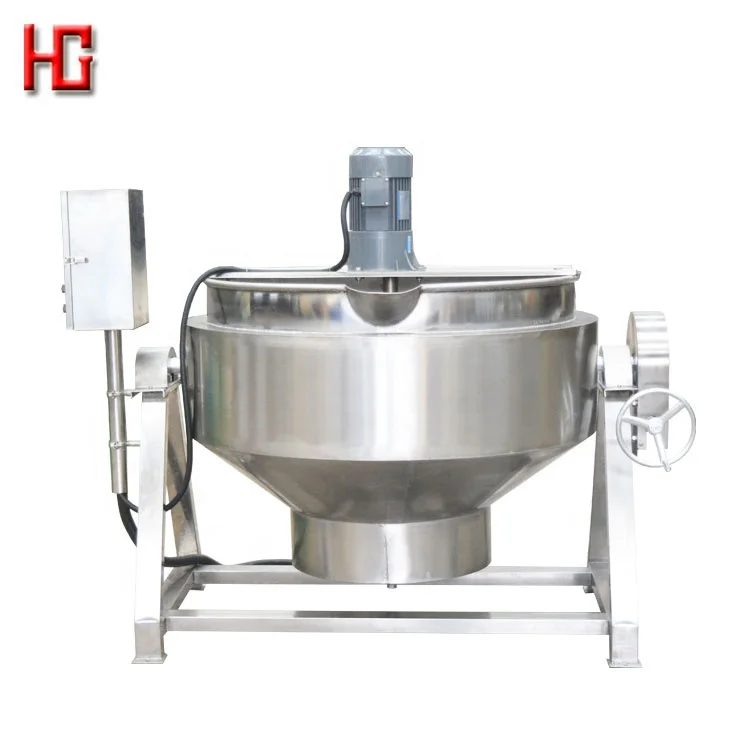 500 liters industrial tiltable jam maker jacketed kettle pork meat / beef cooking pot gas heating cooking mixer