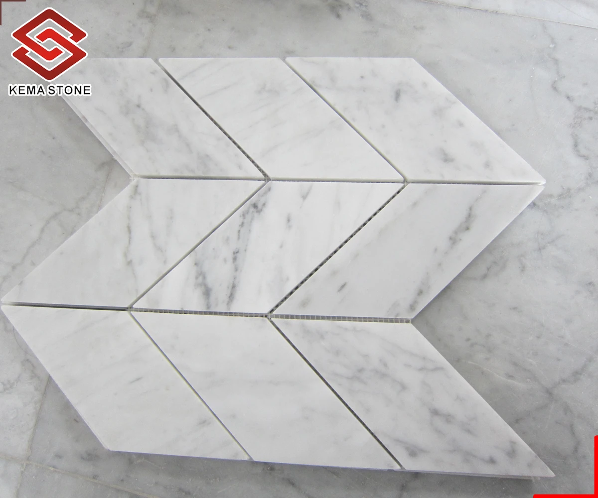Polished Big Fishbone Shape Carrera Marble Mosaic Tile