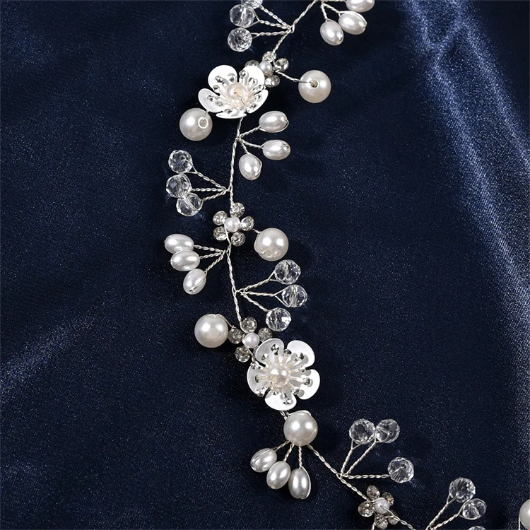 Women Adjustable Alloy Pearls Wedding Wreath Bridal Crown Headband Flower Garland Hairband