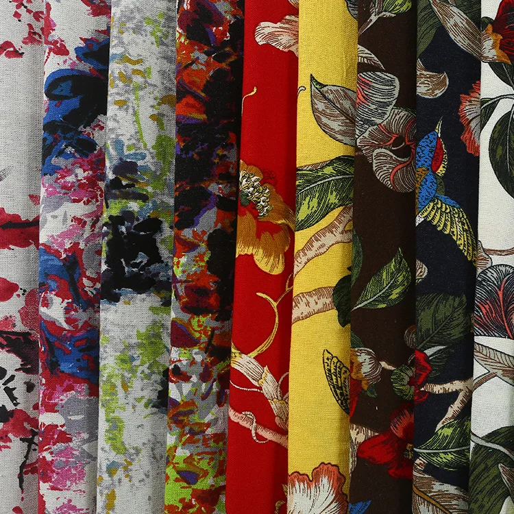 Прямые продажи с фабрики, Новая женская хлопковая льняная ткань с принтом, хлопковая смешанная ткань для весны и лета, точечная оптовая продажа