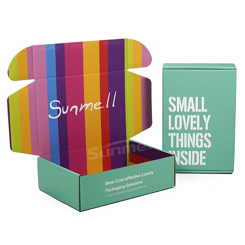 Green With Colorful Stripe Inside Printed Corrugated Mailer Box For T-Shirt Rectangle Custom Apparel Boxes For Clothing