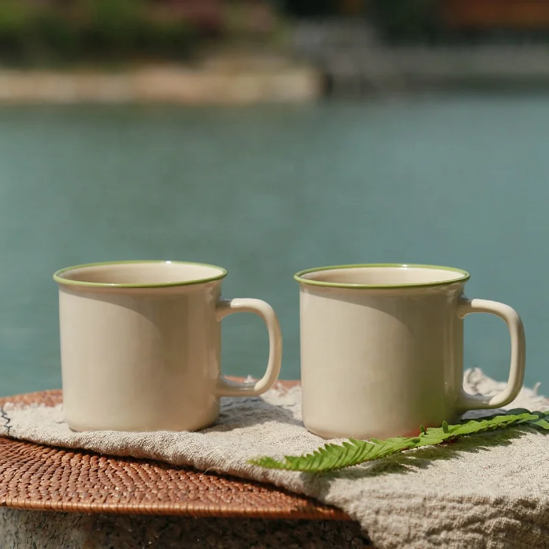 OEM Cute Camping Enamel Tea Coffee Mugs Cup Gift Items Vintage Cream Color Sublimation Ceramic Mugs Customizable