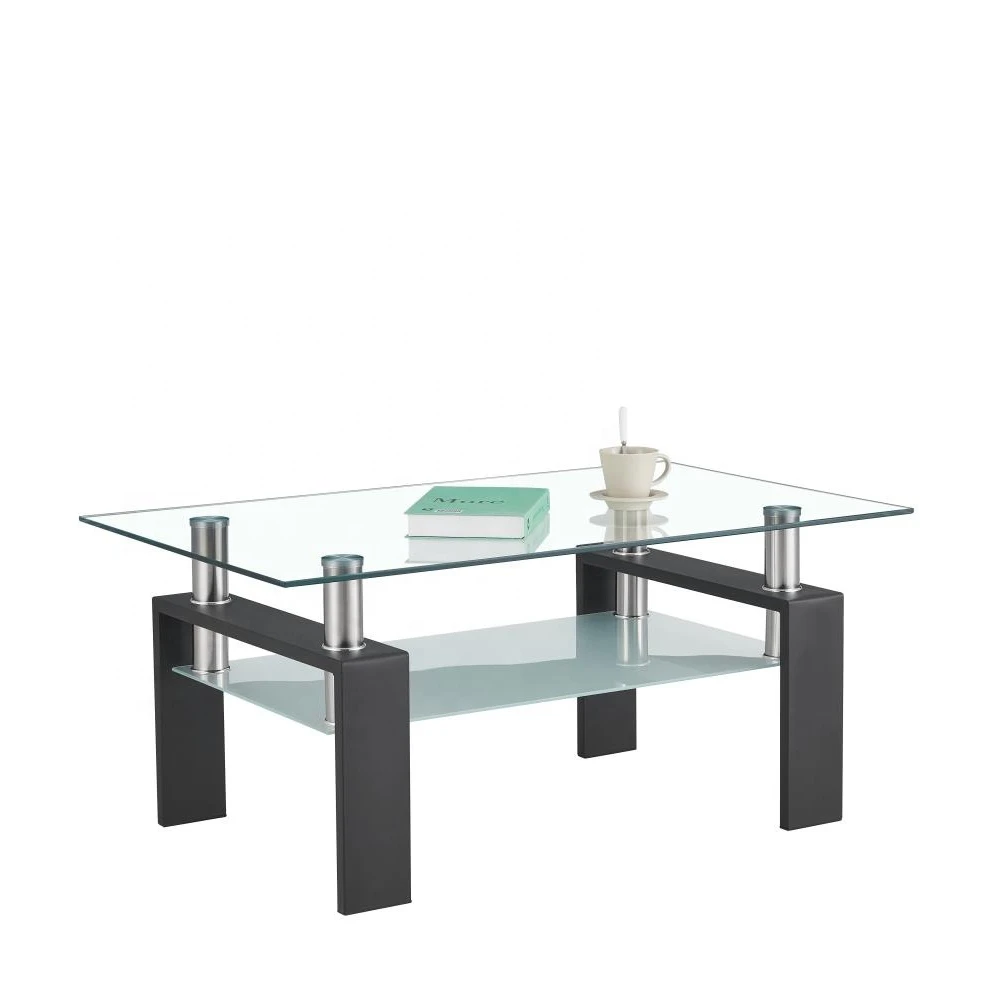 Modern Luxury Living Room Furniture Design Tempered Glass Coffee Table With metal Frame CT008