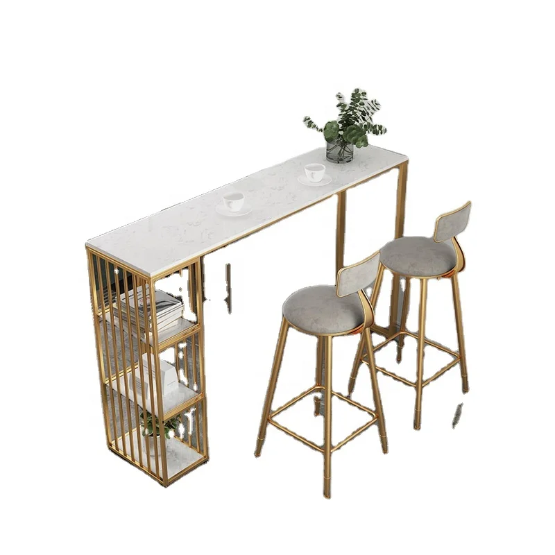 
Marble right simple stage desk commercial leisure long tables bar high tables and chairs 