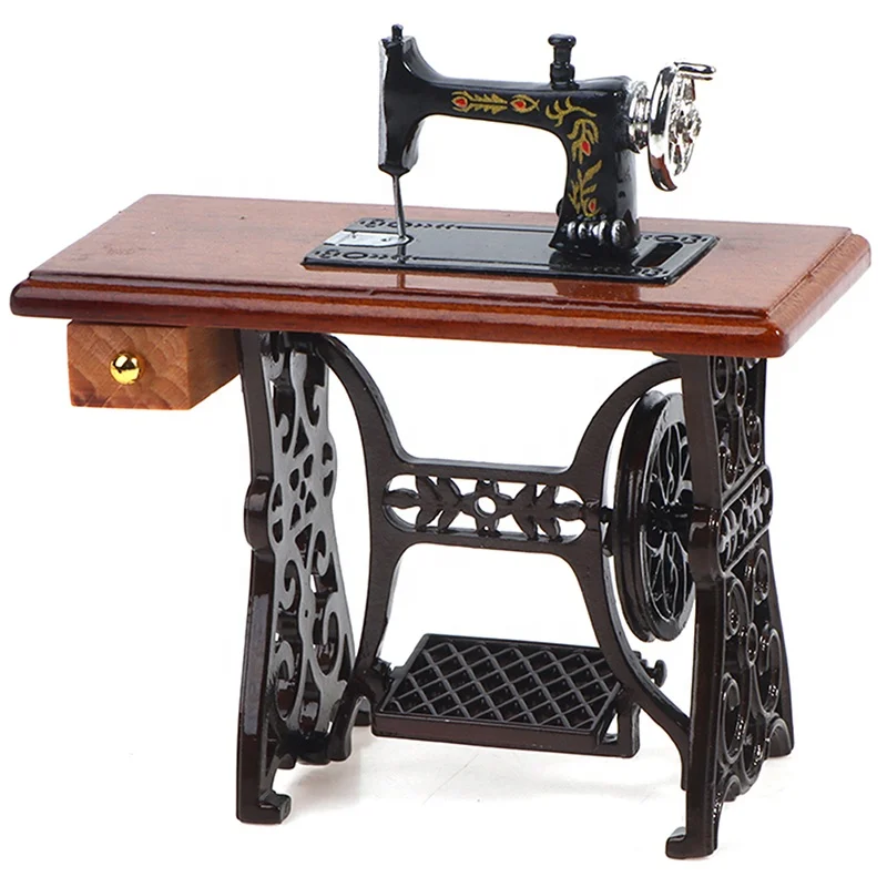 1:12 Dollhouse Decor Miniature Furniture Vintage Sewing Machine Toy Accessories for Dolls House Toys for Kids Pretend Toys