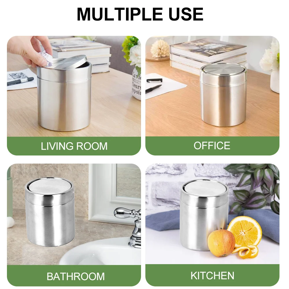 Mini Stainless Steel Household Indoor Swing Lid Desk Top Table Top Trash Can