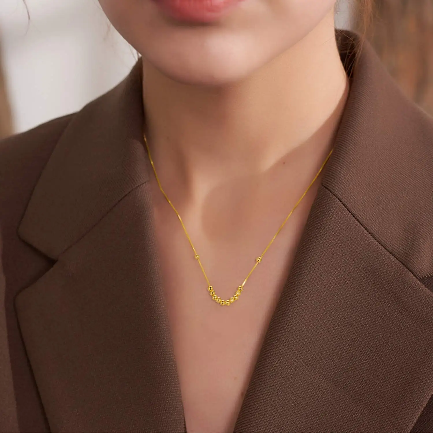 Wholesale Products Ladies Pure Gold Beaded Necklace Real Gold Jewelry 18k with Certificate