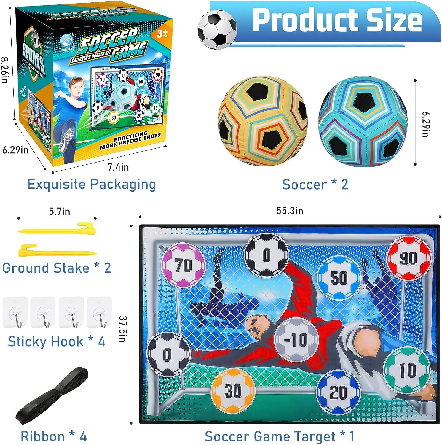 Indoor Outdoor Backyard Toss Goal Ball Game Set Sticky Balls Soccer Board Games With 2 Soccers & Target Mat