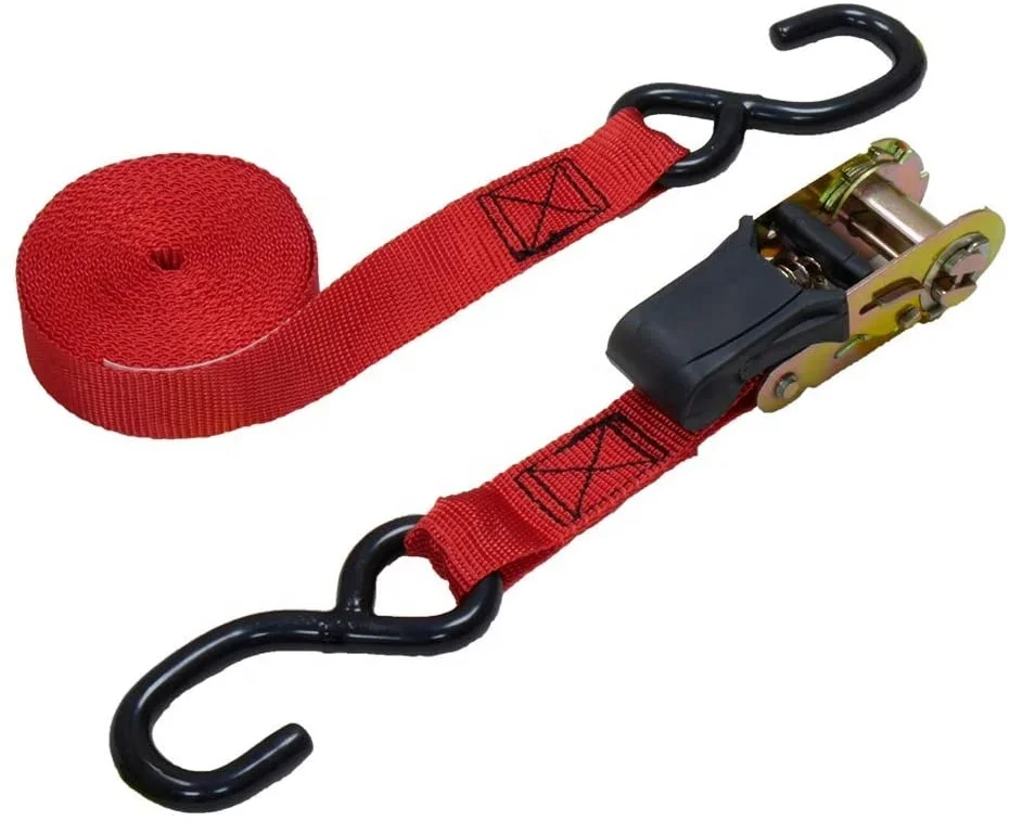 
25mm 5m polyester cargo lashing belt 1 inch 12ft 15ft motorcycle ratchet tie down straps with s hook 