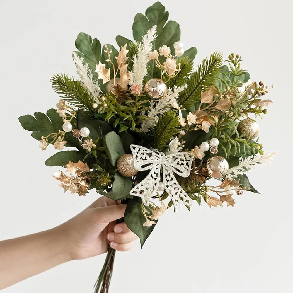 High Quality Silk And Plastic Greenery Champagne Christmas For Wedding Bouquets DIY Decor