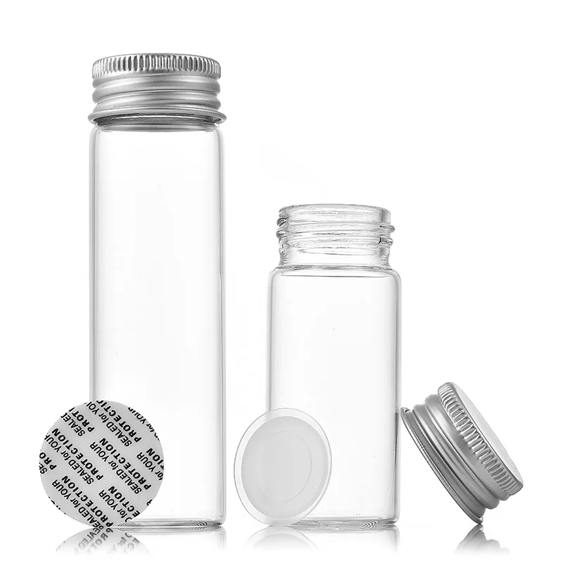 Food Storage Tube Bottle Glass Test Tube bottle with threaded aluminum lid