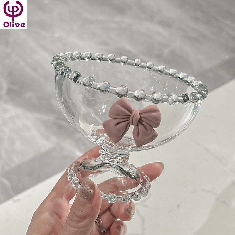 Nordic Lazzy Glass Ice Cream Cup Goblet Dessert Snack Yogurt Glass Bowl Champagne Tulip Clear Cup Wine Glasses Kawaii Cup