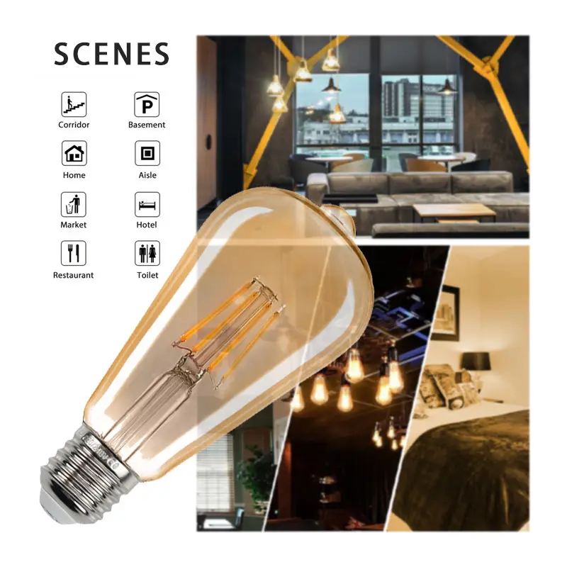 Led Candle Light Filament High Transparency Glass Bulb 2w 4w 6w 8w 2200k 2700k 6500k Ac 220v E27 E14 Base C35 C35t G45 A60 St64