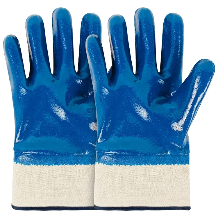 Canvas Wear-Resistant Waterproof And Oil-Proof Blue Nitrile Full Dipped Work Gloves