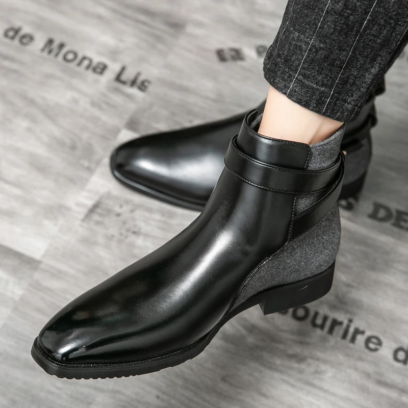 Fashion Dress Boots For Men Genuine Leather Pointed Toe Casual Dress Ankle Boots Shoes Big Size 48 Outdoor Shoes