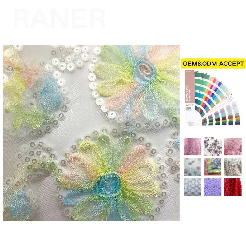 C-744 Colorful Printing circle Pan Tape Embroidery Trendy Design Embroidery Fabric tulle lace Embroidery Fabric