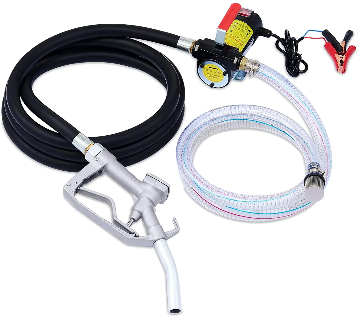 Diesel Transfer Pump 12 Volt Fuel Transfer Pump with Nozzle Hoses for Diesel, Kerosene, Machine, Transformer Oil, Self Priming