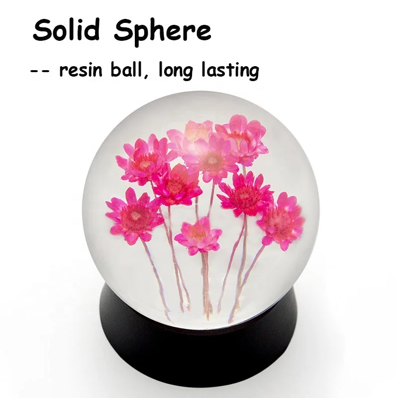 real flowers in resin clear crystal ball made in China factory wholesale saint valentines day gift 2024 for men woman girls