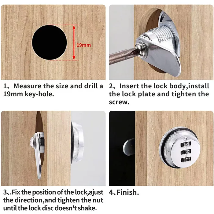 Combination Cam Lock for Drawer 90 Degree Rotation Cabinet Lock Bright Chromium Zinc Alloy