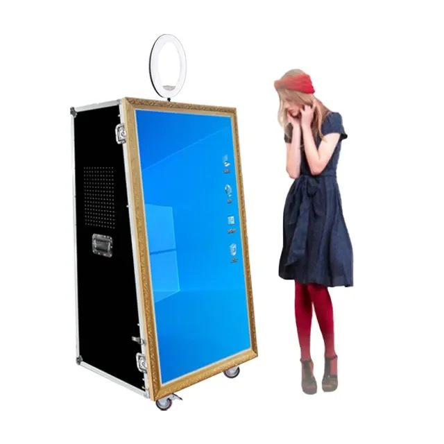 Portable Selfie Wedding 65 inch magic mirror photo booth kiosk machine led frame enclosure wedding party For Sale Popular
