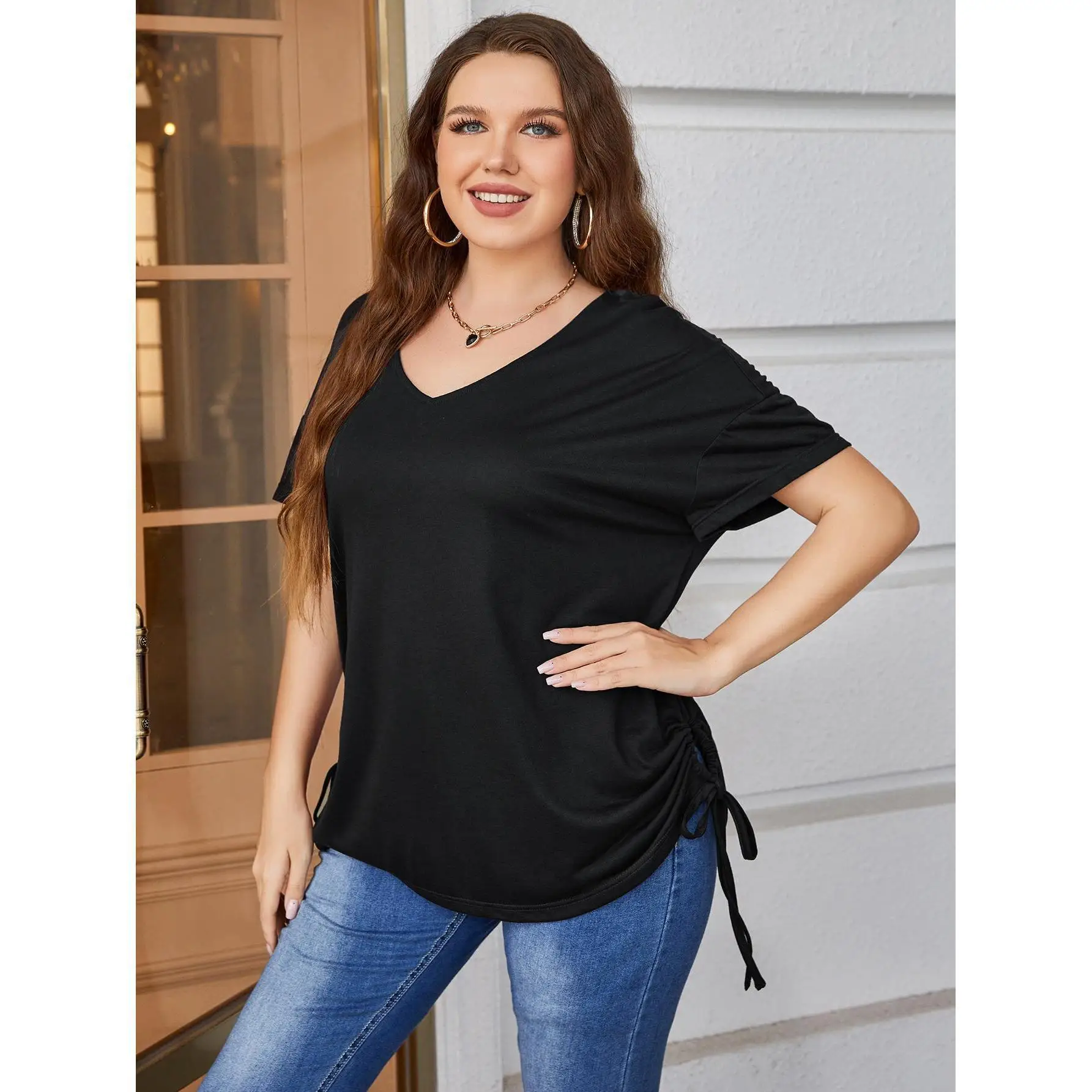 2024 Hotsale Solid Color Shirt All Custom Logo Size Color Short Sleeve Women Shirt