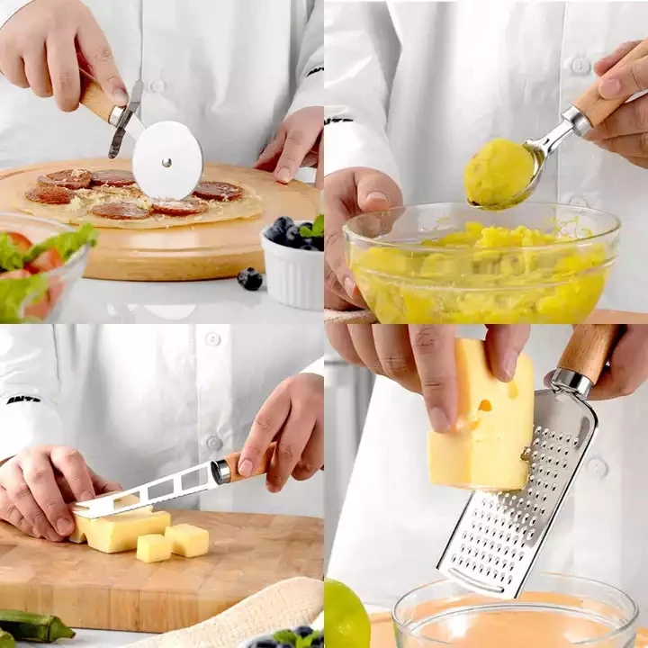 Hot Seller Stainless Steel 9 Pcs Kitchen Gadgets Portable Cheese Grater Can Opener Pizza Cutter Utensils Sets