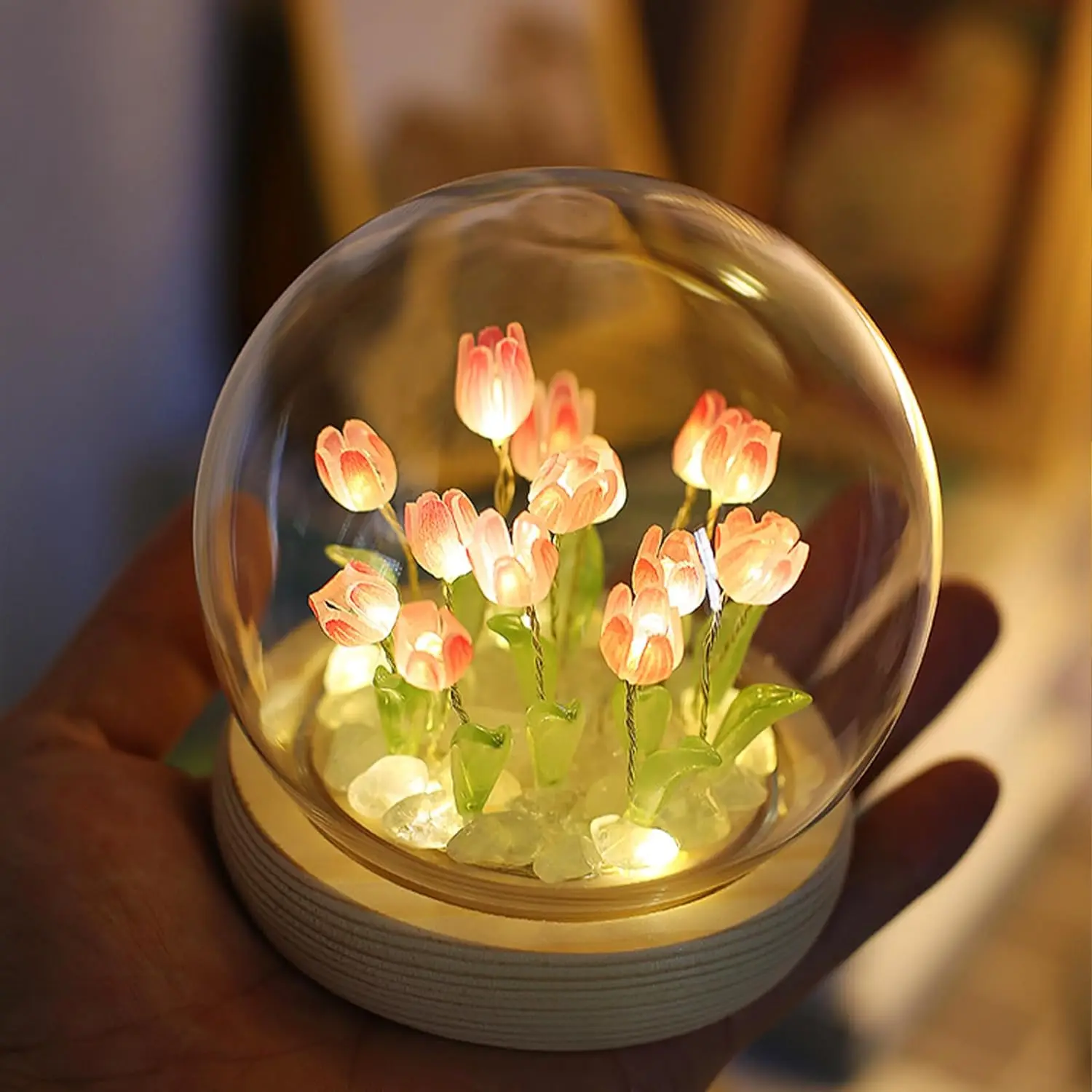 Forever Preserved Eternal Flower Love Fake Tulip DIY Valentines Mothers Day Gifts Birthday Gift Glowing LED Night Light Lamp