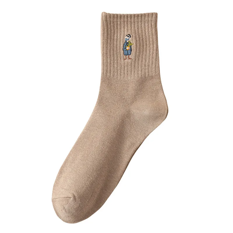 KT-K  Custom Logo Pure Color Socks Crew Embroidery Socks  for Men