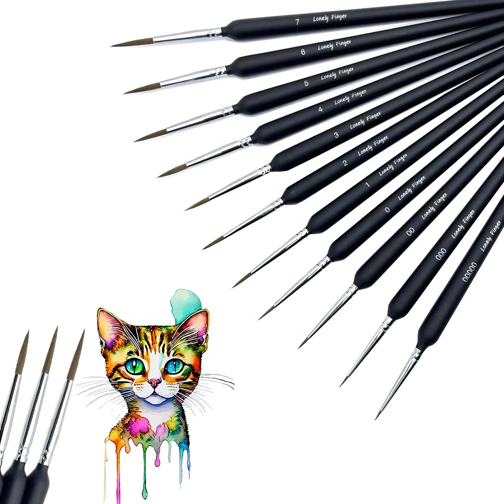 11pcs Detail Paint Brushes Extra Fine Tips Professional Miniature Painting Art Set for Micro Watercolor Oil Acrylic Craft Models