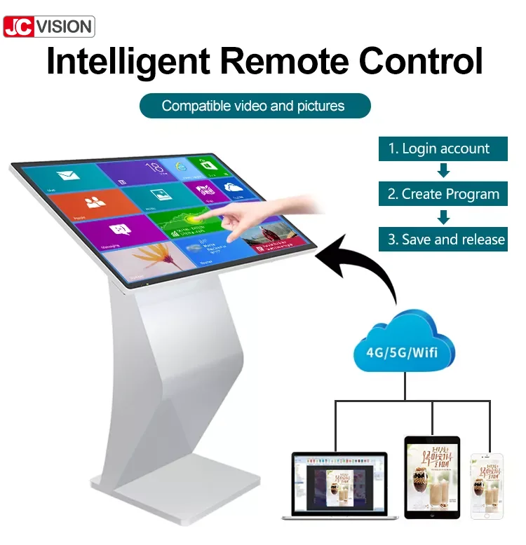 JCVISION 43 55 Inch horizontal self-service windows display touch screen information kiosk for restaurant