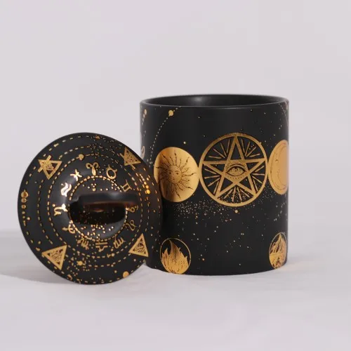 Tarot design spiritual candle jar healing black candle vessels unique design special round empty ceramic candle jar