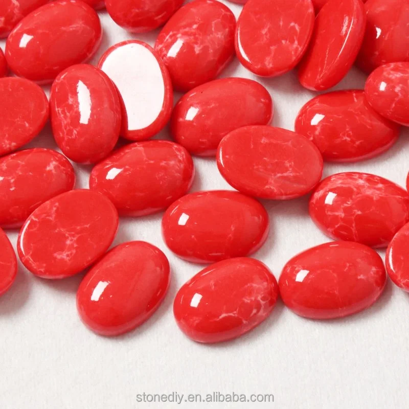 Loose Beads 13x18mm White Line Red Gemstone Howlite Cabochon Oval Flat Back Stone For DIY Jewelry Accessories