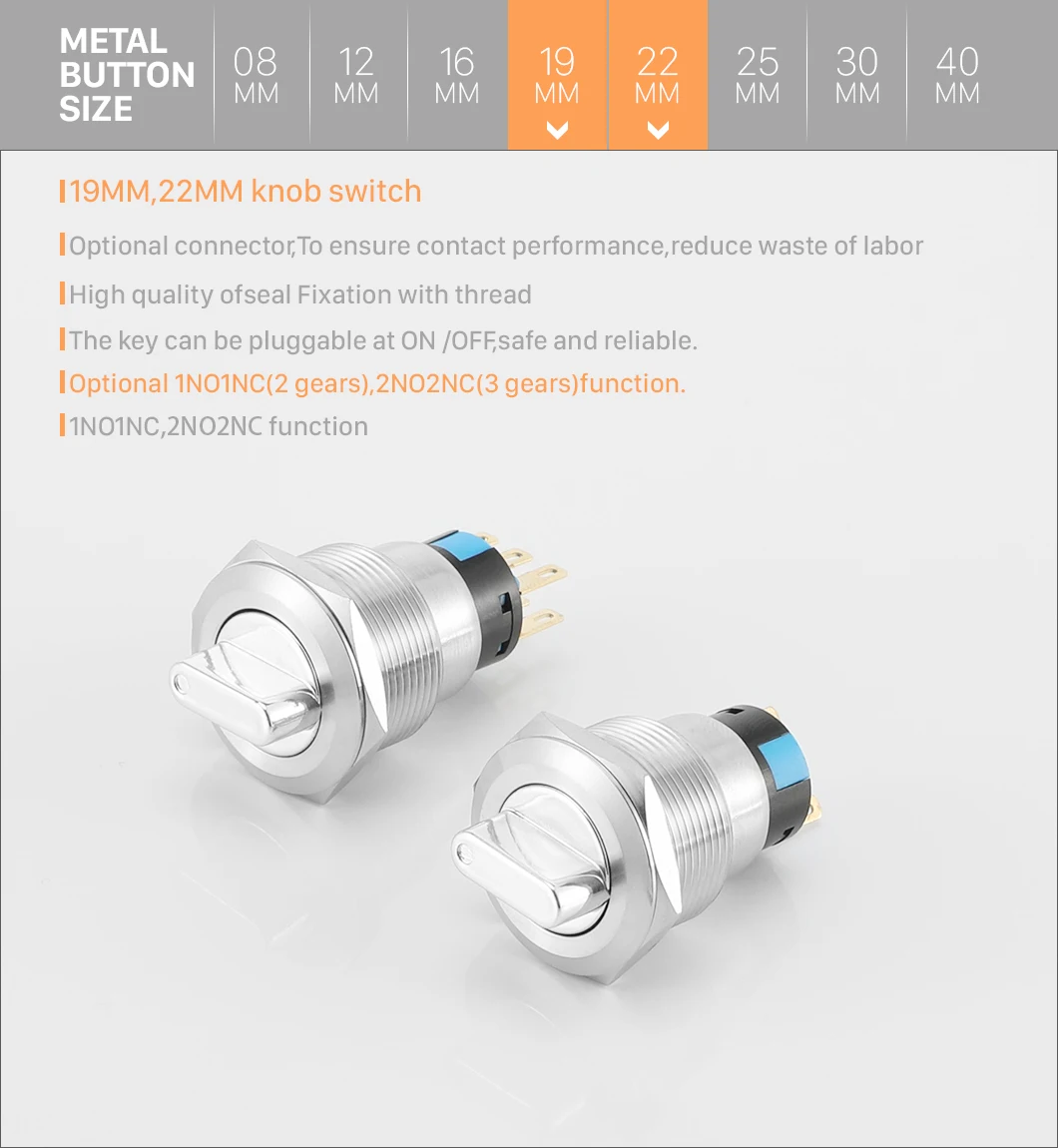 19mm/22mm electrical knob button switch start latching Beauty equipment metal rotary switches