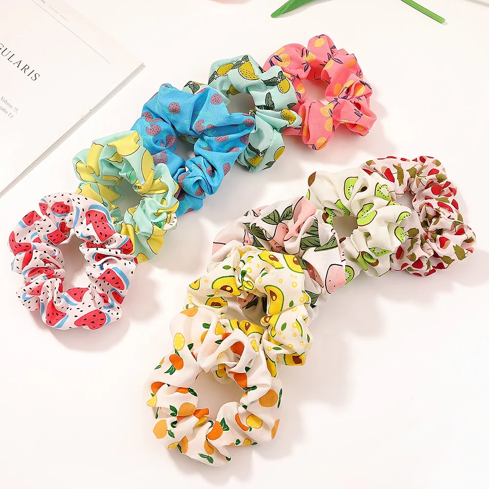 2021 spring and summer fruits printing hair scrunchies for girls and women cute lovely hair elastic holder