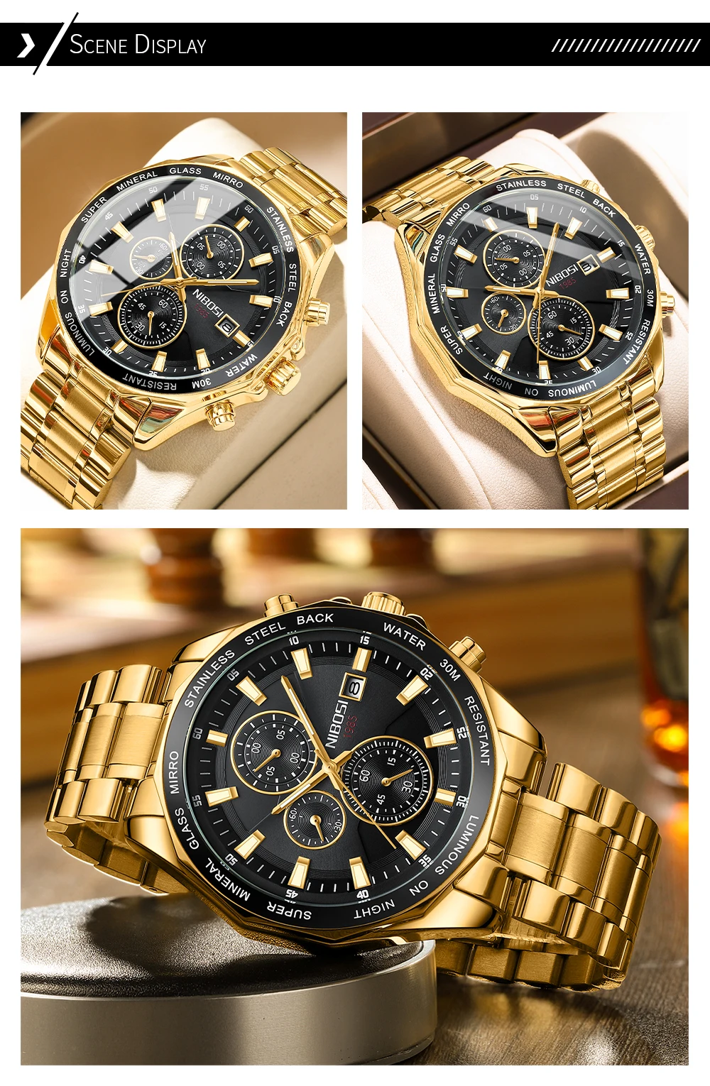NIBOSI 2599 branded personalised man quartz watch cool Steel Strap water resistant chronometer advertising business reloj watch