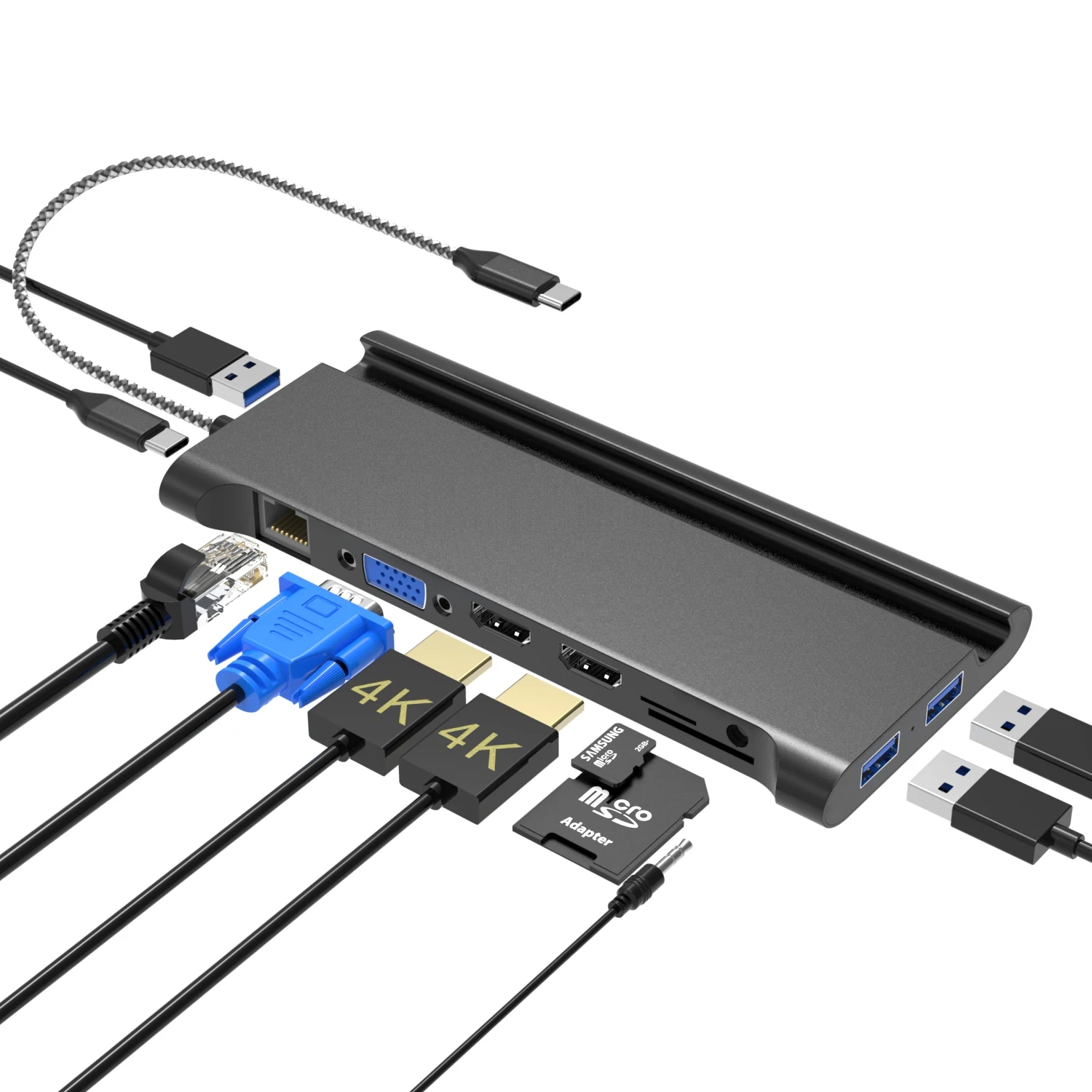 11 in 1 Type C Docking Station Stand Hub HDMI USB VGA Ethernet USB 3.0 PD Audio SD TF Card reader Mobile Phone Holder