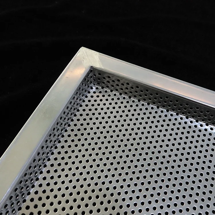 Customized 304 stainless steel plate rectangular Perforated  tray with edge for drying frying