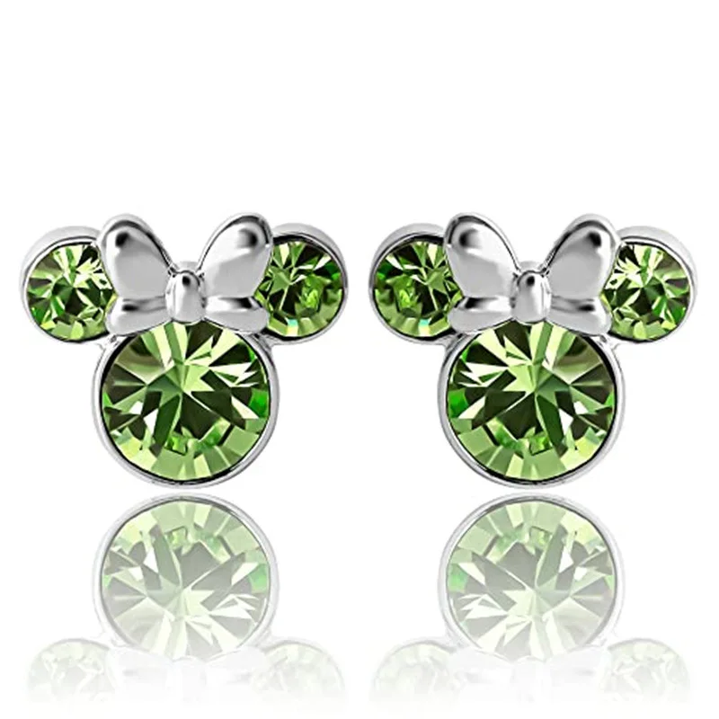 Top Fashion Di.sney Minnie Mouse Stud Earrings Faux Amethyst Birthstone Pendant Silver Plated Women Jewelry