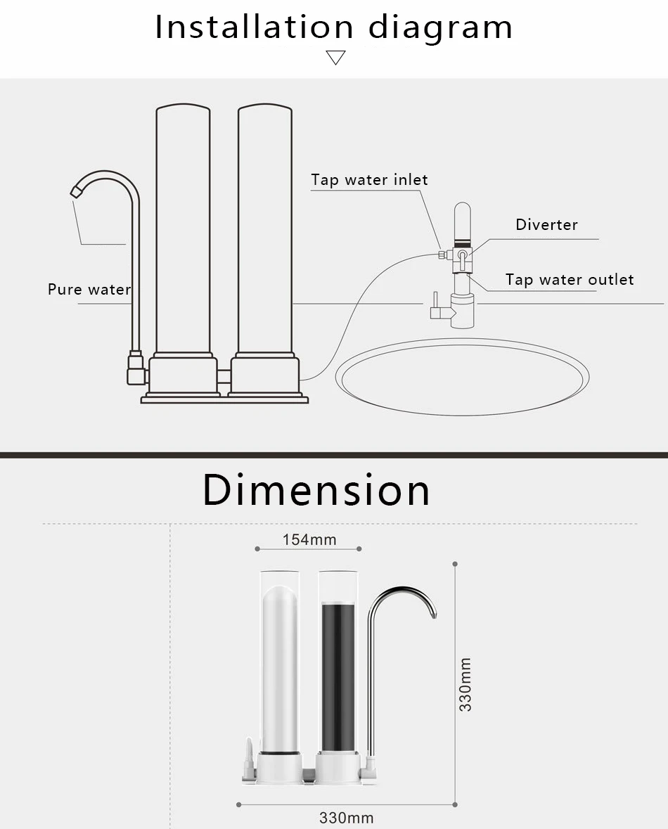 Diatom Ceramic Activated Carbon Faucet Mount Water Purifier Filter