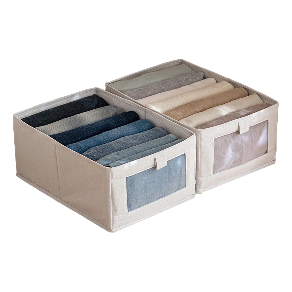 Beige 2 Pack Wardrobe Clothes Organizer Collapsible 5,Grids Underwear Bra Organizer storage box/