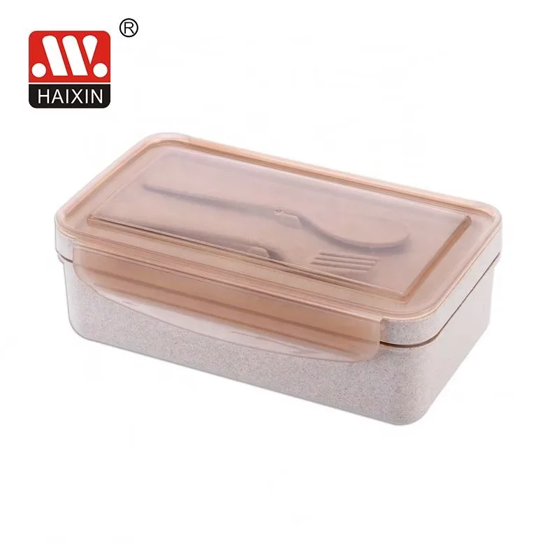 HAIXIN 2 compartments 1L Child Food Storage School Wheat Straw Bento Box With Tableware