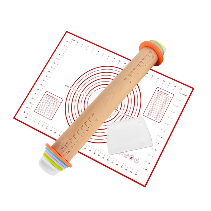 Kitchen Gadget Adjustable Pastry Dough Non Stick Wooden Rolling Pin For Baking