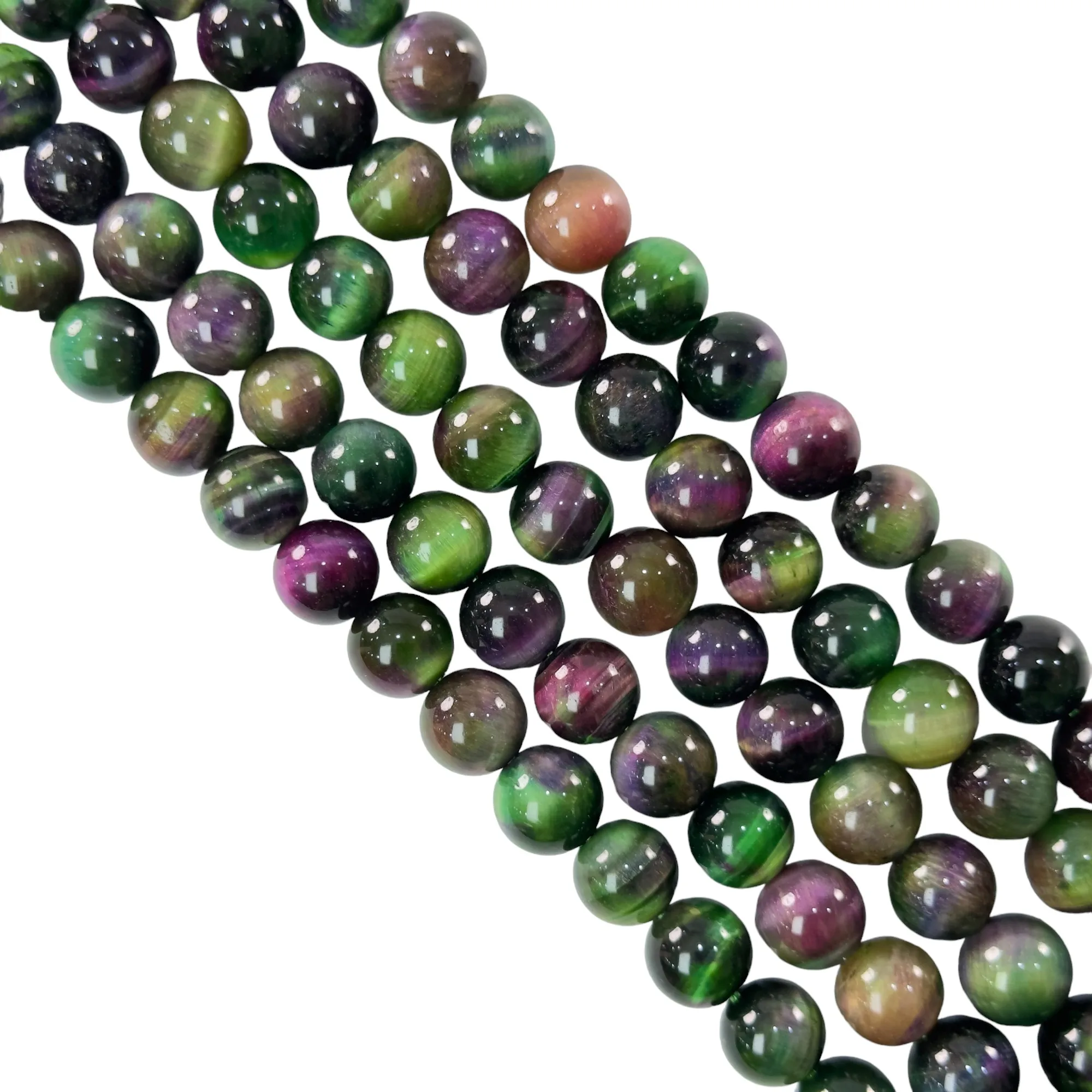 Natural 4mm 6mm 8mm 10mm 12mm Round Dyed Green and Red Tiger Eye Gemstone Beads for Bracelet Making