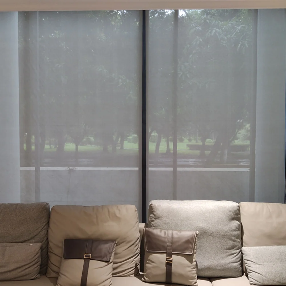 Hot Sale Motorized Polyester+PVC 5% Openness Translucent Sunshades Roller Blinds